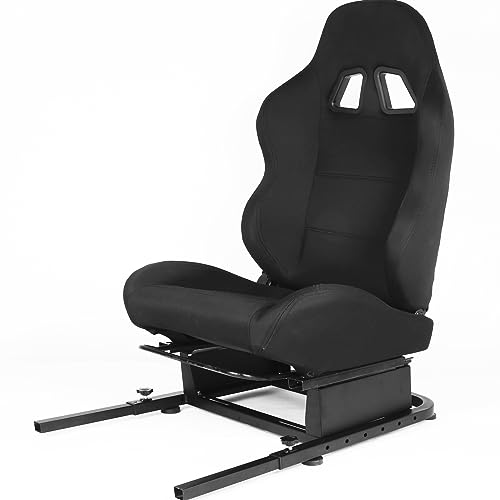 Anman Racing Simulator Cockpit Black Seat/Flight Sim Game Chair Matching Bottom Support Bracket,Seat Belt Drilling/Include Standard seat Double Lock Sliding Module,Support for DIY