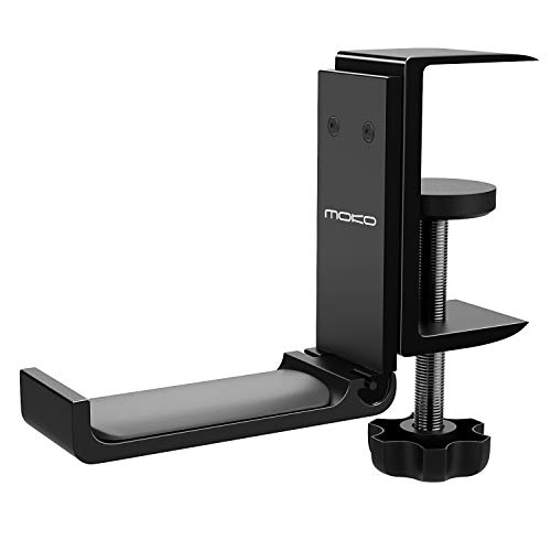 MoKo Headphone Stand, Universal Aluminum Foldable Headphone Hanger Adjustable Headset Holder Clamp Mount Desk Hook Holder for All Headphone Sizes, Sennheiser, Audio-Technica, PS5 Gaming Headset- Black