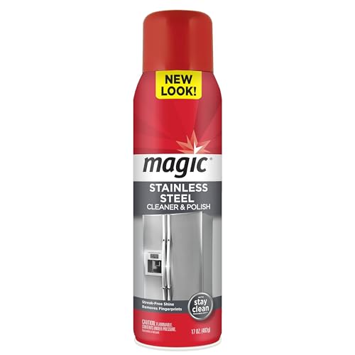 Magic Stainless Steel Cleaner Aerosol - 17 Ounce - Removes Fingerprints Residue Water Marks and Grease From Appliances - Refrigerator Dishwasher Oven Grill etc