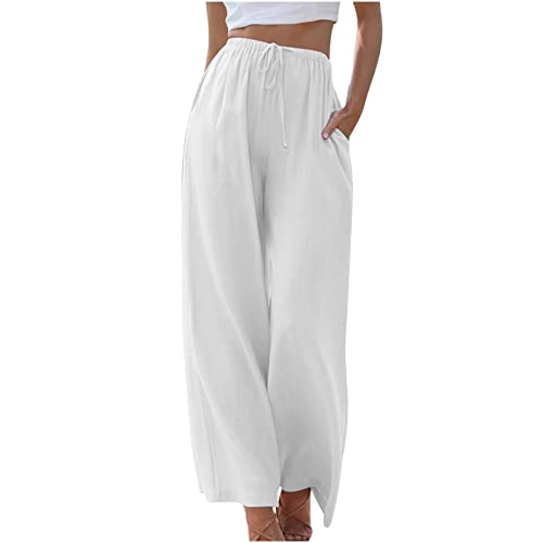 Recent Orders Placed by me on Prime Amazon 2024 Summer Outfits for Women Linen Pants for Women Wide Leg Flowy Beach Pants Lightweight Drawstring Elastic Waist Leisure Pants White XXL
