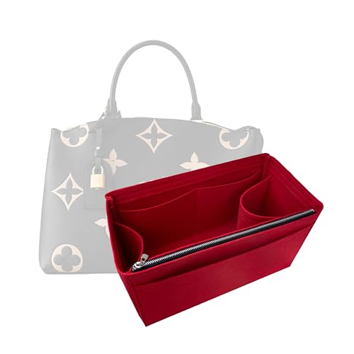 Purse Organizer for Grand Palais Lv Bag Insert, LV Palais Petit Organizer, Grand Palais Organizer, Handmade 2mm Premium Felt Snug Sturdy Gold Zipper (For Petit Palais, Red)