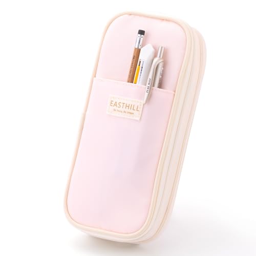 EASTHILL Big Capacity Pencil Case Large Pencil Pouch Stationery Pen Bag for Teen Girls-Pink