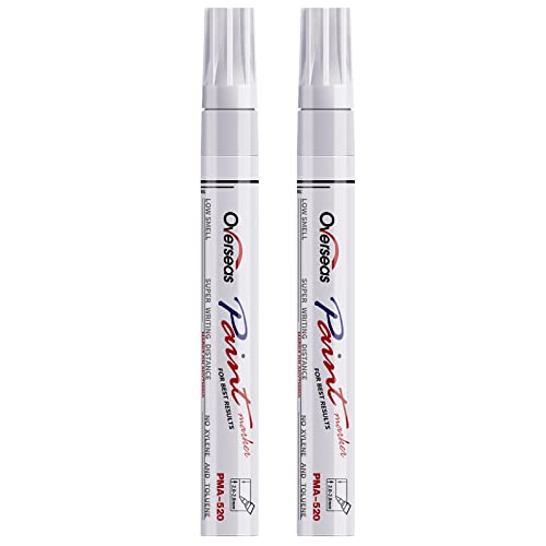 Permanent Paint Pens White Markers - 2 Pack Single color Oil Based Paint Markers, Medium Tip, Quick Drying and Waterproof Marker Pen for Metal, Rock Painting, Wood, Plastic, Canvas, Mugs