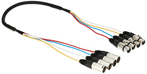 Monoprice 4-Channel XLR Male to XLR Female Snake Cable - 3 Feet - Black/Silver, Metal Connector Housings, Plastic and Rubber Cable Boots