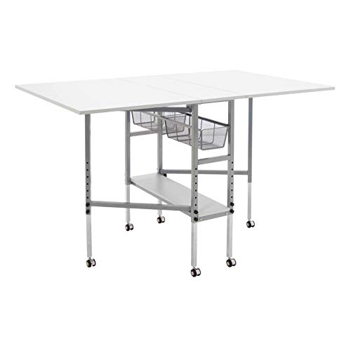 Sew Ready Hobby and Cutting Table - 58.75' W x 36.5' D White Arts and Crafts Table with 2 Mesh Storage Drawers
