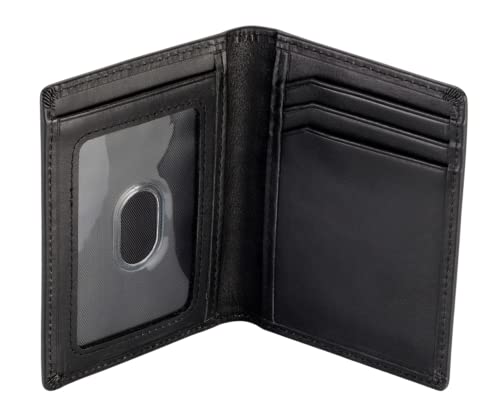 Stealth Mode Men's Slim Front Pocket Wallet - RFID Blocking, Thin Minimalist Bifold Design, Genuine Leather - ID Badge Window and 5 Sleeves for Money, Credit and Debit Cards, Driver's License - Black