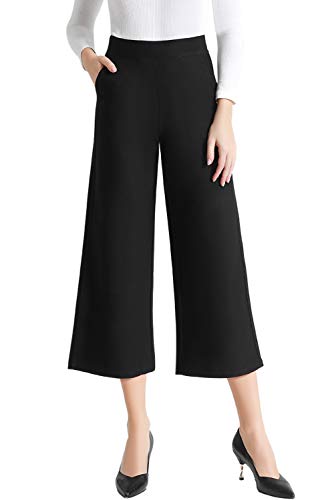 Tsful Wide Leg Pants for Women Trousers High Waisted Dress Pants Business Casual Summer Capris Stretch Pull On Work Slacks Black