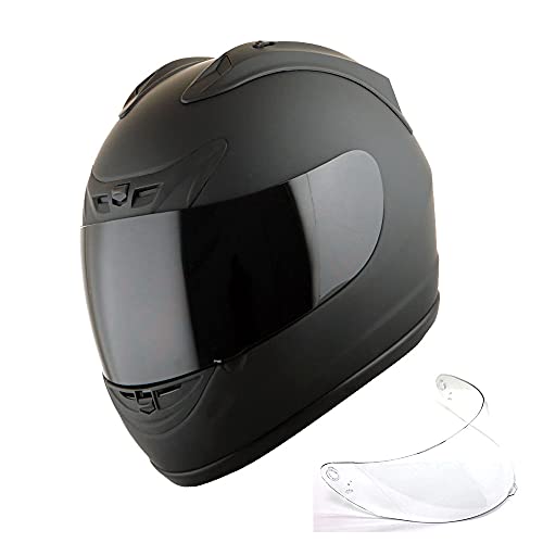 1Storm New Motorcycle Bike Full Face Helmet JH901 Matt Black + One Extra Clear Shield