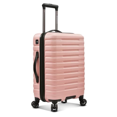 U.S. Traveler Boren Polycarbonate Hardside Rugged Travel Suitcase Luggage with 8 Spinner Wheels, Aluminum Handle, Pink, Checked-Large 30-Inch