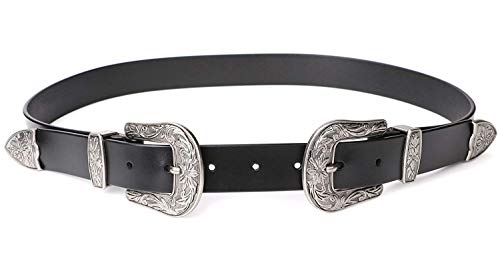 JASGOOD Women Leather Belts Ladies Vintage Western Design Black Waist Belt for Pants Jeans Dresses, Suit for waist size 26-30 Inches/pants size 28-34 Inches, Black-Only for High Waist