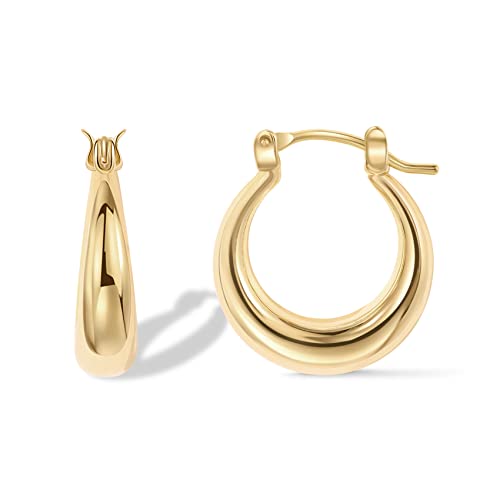 PAVOI 14K Gold Plated Sterling Silver Post Chunky Hoops | Thick Lightweight Gold Hoop Earrings for Women (Yellow Gold, 25mm)