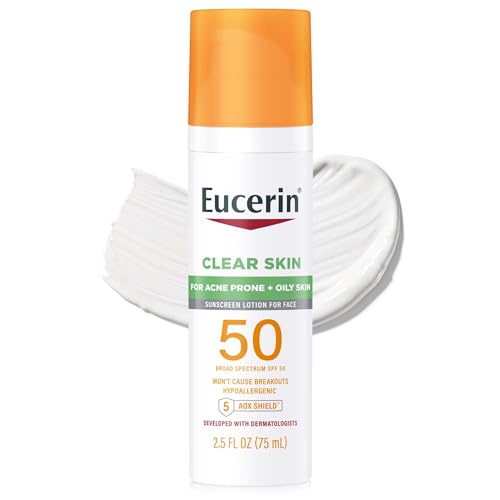 Eucerin Sun Clear Skin SPF 50 Face Sunscreen Lotion, Hypoallergenic, Fragrance Free Sunscreen SPF 50 with Oil-Absorbing Minerals, 2.5 Fl Oz Bottle