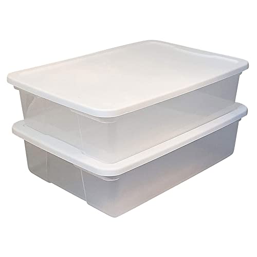 HOMZ 28 Quart Stackable Storage Bins, Organizer Containers with Snap Lids and Handles, Clear (2 Pack)