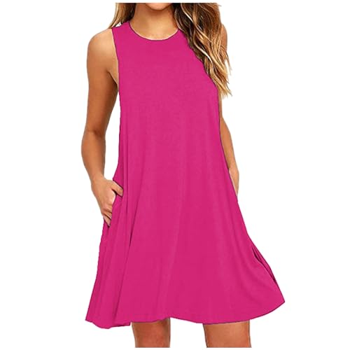 Prime of Day Deals Today 2024 Summer Dresses for Women 2024 Casual Loose Crewneck Sleeveless Tank Dress Trendy Solid Color Boho Beach Mini Sundress