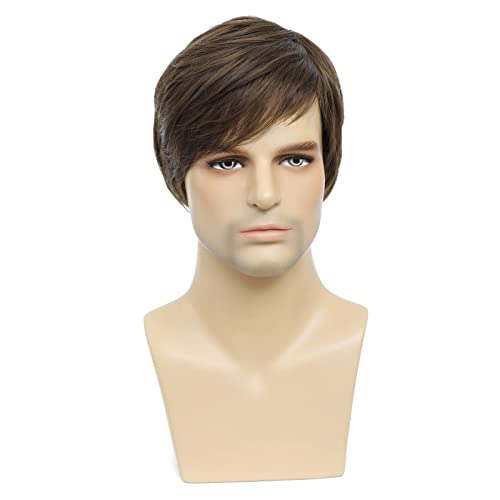 YYHR Short Brown Wigs for Men Short Straight Mens Wig Realistic Natural Male Side Part Wig