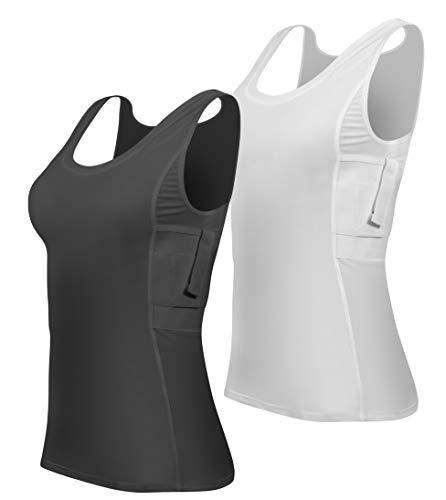 ConcealmentClothes Women’s Compression Undercover- Concealed Carry Holster Tank Top Shirt - 2 Pack- Black and White - XX-Large