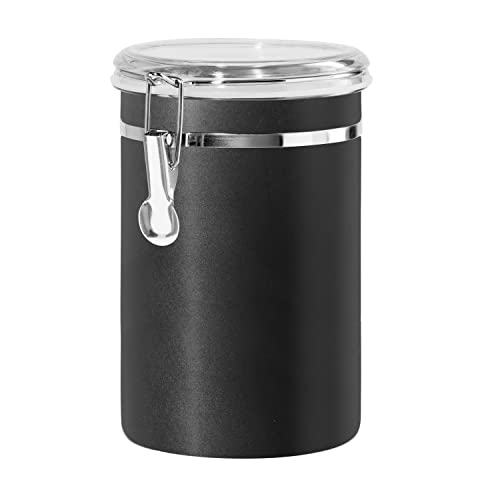 Oggi Stainless Steel Kitchen Canister 62 fl oz, Black - Airtight Clamp Lid, Clear See-Thru Top - Ideal for Kitchen Storage, Food Storage, Pantry Storage. Large Size 5' x 7.5'.