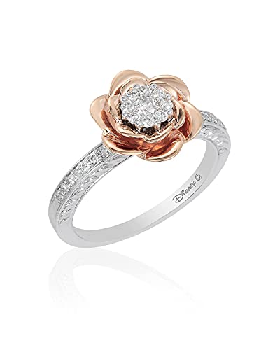 Jewelili Enchanted Disney Fine Jewelry 14K Rose Gold Over Sterling Silver 1/4 Cttw Belle Rose Composite Ring, Size 7