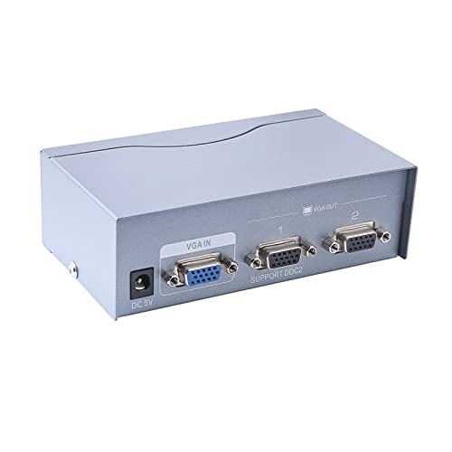 DTECH 2 Way Powered VGA Splitter Amplifier Box High Resolution 1080p SVGA Video 1 in 2 Out 250 Mhz for 1 PC to Dual Monitor Computer