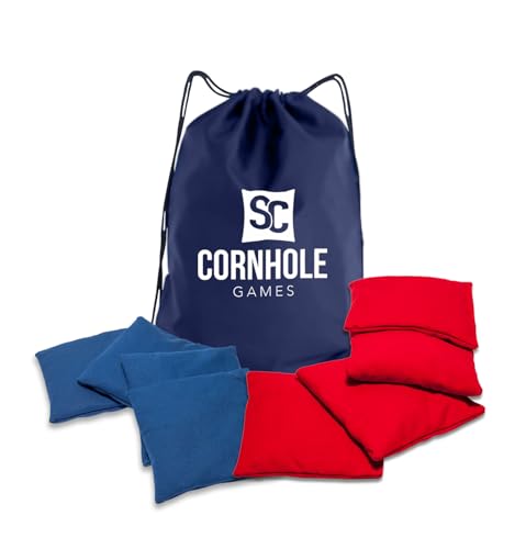 SC Cornhole Games Weather Resistant Cornhole Bags (Set of 8) - Professional Regulation Size- Use on Pro Corn Hole Boards or Bean Bag Toss Sets (Red/Royal Blue)