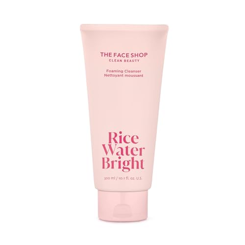 The Face Shop Rice Water Bright Foaming Facial Cleanser, Brightening, Hydrating, Ceramide, Moisturizing, Gentle Vegan Face Cleanser Face Wash, Makeup Remover, Korean Skin Care - 300ml