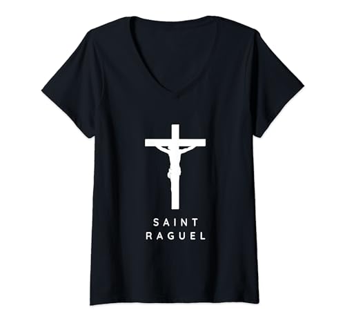 Womens Saint Raguel the Archangel Traditional Catholic Prayer V-Neck T-Shirt
