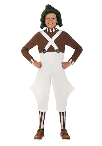 Fun Costumes Willy Wonka Oompa Loompa Outfit for Kids, Chocolate Factory Worker Uniform Overalls Halloween Outfit Medium