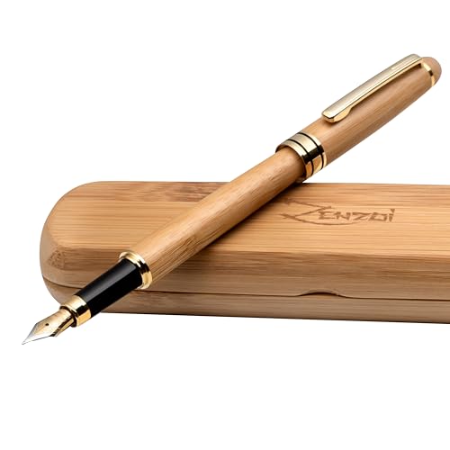 ZenZoi Wood Fountain Pen – Beautiful Bamboo Pen for Men, Women. Refillable, Smooth Writing Fine Nib. Nice, Luxury Pen Gift Set, Ink Converter, Case. Vintage, Signature, Calligraphy Pen