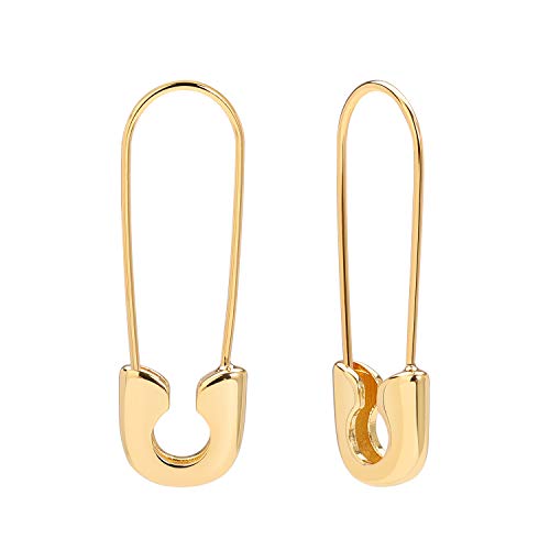 Safety Pin Earrings 14K Gold Plated Minimalist Dangle Hoop Earrings Daily Jewelry for Women