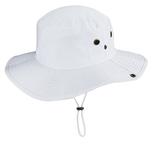 Womens Sun Hat Wide Brim Bucket Hats Hiking Fishing UV Protection Safari Boonie Hat for Men Women（L 24' /61cm，M 22.83'/58cm） White