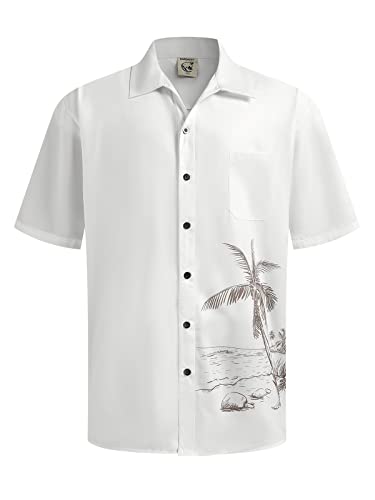 Hardaddy Men's Hawaiian Shirt Short Sleeves Coconut Printed Button Down Summer Beach Casual Shirts White XL