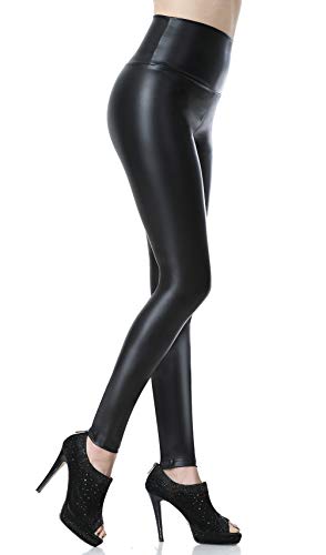 Everbellus Sexy Womens Faux Leather High Waisted Leggings (Black, M Fit Waist 26'-29'/ Hips 38')