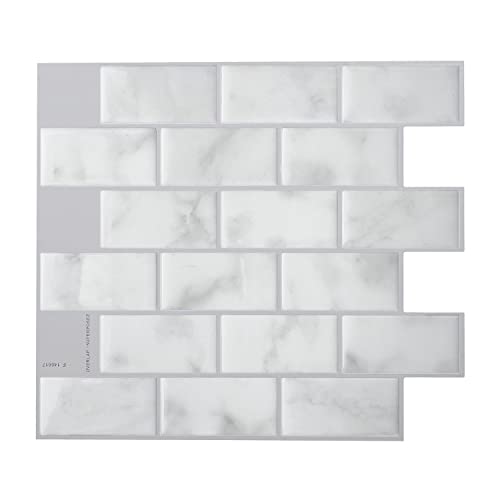 SMART TILES Peel and Stick Backsplash- 10 Sheets of 10.95' x 9.70' - 3D Adhesive Peel and Stick Tile Backsplash for Kitchen, Bathroom, Wall Tile