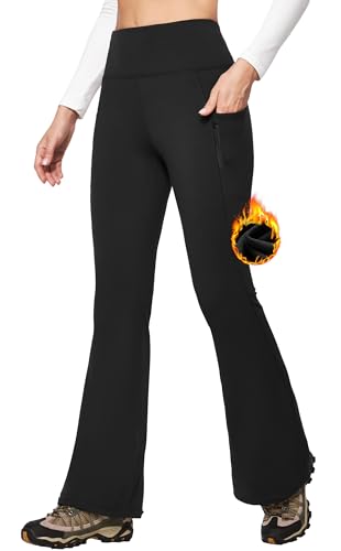IUGA Fleece Lined Pants Women Water Resistant Hiking Pants Winter Flare Leggings with Pockets Bootcut Thermal Black