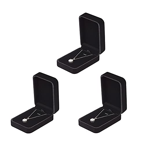 LETURE 3 Pieces Velvet Pendant Necklace Gift Boxes Set, Classic Jewelry Packaging Storage Case, Jewellry Display Box for Wedding, Engagement, Proposal, Birthday and Anniversary (Black)