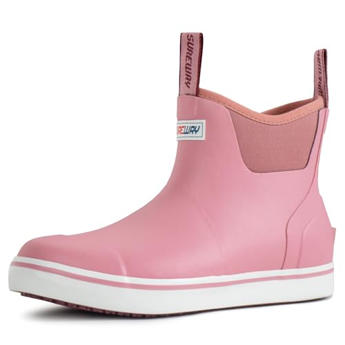 SUREWAY Women's Ankle Deck Boots for Women Waterproof Rain Boot,Lightweight,Super Anti-Slip,Neoprene Rubber Fishing Boating Boot