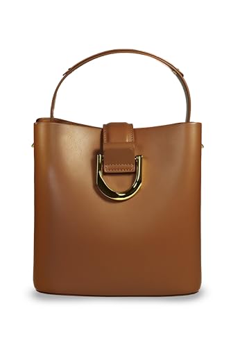 ON / ELEVEN Leather Bucket Bag for Women - Black and Brown Genuine Leather Medium Size Purses (Brown)