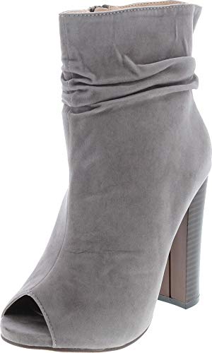 Chase & Chloe Ivy-1 Women's Ruched Zip High Stacked Heel Ankle Booties,Grey,10