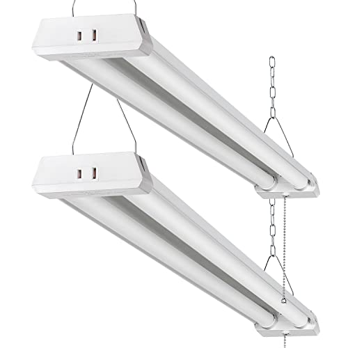 OOOLED 4FT Linkable 42W 4800LM 5000K LED Ceiling Lights for Garages, Pull Chain ON/Off, Linear Work Light Fixture with Plug, 2 Pack