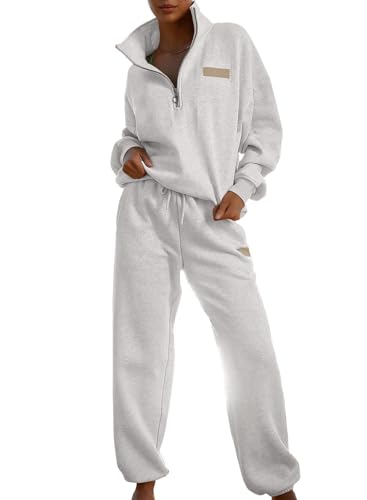 Herseas Womens Winter Lounge Sets Casual Long Sleeve Pullover Fall Fashion 2023 Airport 2 Piece Outfit Matching Jogger Lounge Sets White Medium 8 10