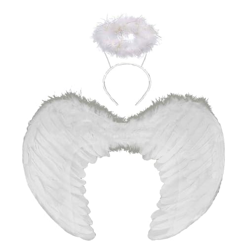 SzJias Angel Wing and Halo for Kids Cupid Wings Feather Wings for Halloween (White)