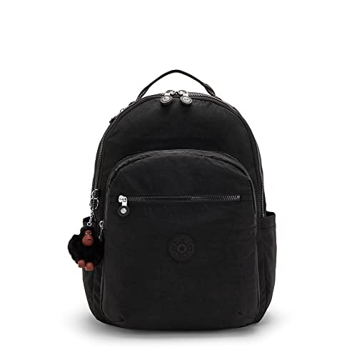 Kipling Women's Seoul 15' Laptop Backpack, Durable, Roomy with Padded Shoulder Straps, Built-in Protective Sleeve, Black Tonal, 12.75' L x 17.25' H x 9' D