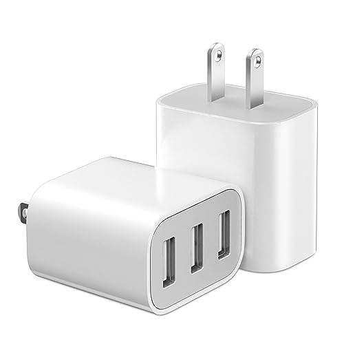 USB Wall Charger, 2 Pack 3-Port USB Charger Block Wall Adapter USB Charging Cube Brick Compatible with iPhone 8/7/6 Plus/X, iPad, Samsung Galaxy S5 S6 S7 Edge, LG, Android and More