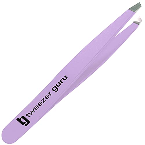 Tweezer Guru Tweezers for Women - Slant Pointed Precision Tweezers for Eyebrows & Ingrown Hair Removal - Blackhead and Splinter Tweezer with Sharp Needle Nose Point for Plucking (Purple)