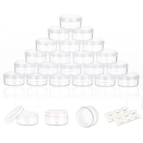 ZEJIA 3 Gram Sample Containers with Lids, 25 Count Tiny Sample Jars, 3ML Makeup Cosmetic Containers for Lip Balms, Lotion, Powder, Beauty Products(Clear Lids)