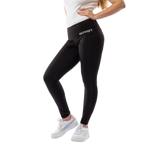 Skinnify 1 Workout Leggings for Women | 8 Built-in Resistance Bands | High Waisted Gym Tummy Control Yoga Pants | Seamless Butt Lifting Leggings with Ultra-Stretch Fit (Medium) Black