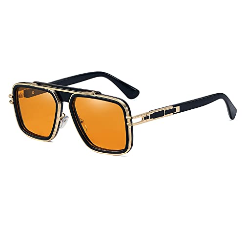 Freckles Mark Trendy Retro Sunglasses for Men Women Classic Stark Vintage Shades 70s Italian Fashion Square Metal Glasses (Yellow/Black, 56)