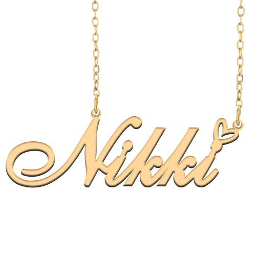 RONKAHSHOW Nikki Custom Name Necklace Customized Personalized 18K Gold Pendant Name Necklace with Heart Name Necklace for Women Best Gift for Girl Birthday Mother’Day Christmas Wedding Gold