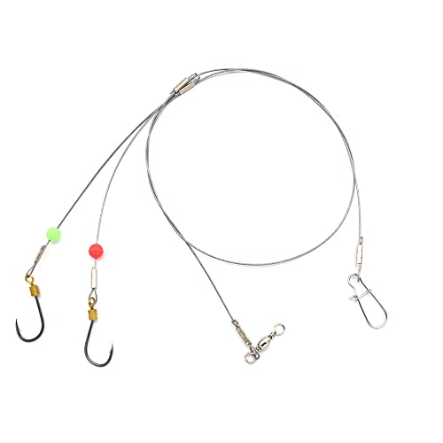 PDXGGB Fishing Hook Rigs with 49 Strands Steel Leaders-Saltwater Surf Fishing Tackle Kit Heavy Duty Hooks 7 * 7 Strands Steel Wire with Nylon-Coating Leader (8#, 2 Hooks Rig)