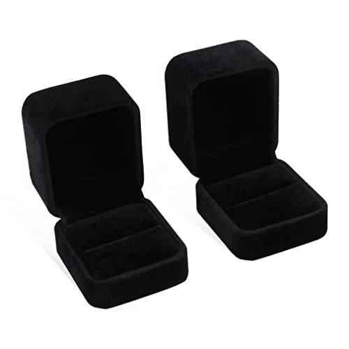 iSuperb Set of 2 Unit Classic Velvet Couple Ring Box Earring Jewelry Case Gift Boxes 2.2x1.9x1.6 inch